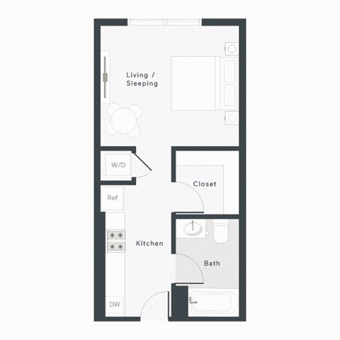 Floor plan for studio, 1 bath, 486 sqft
